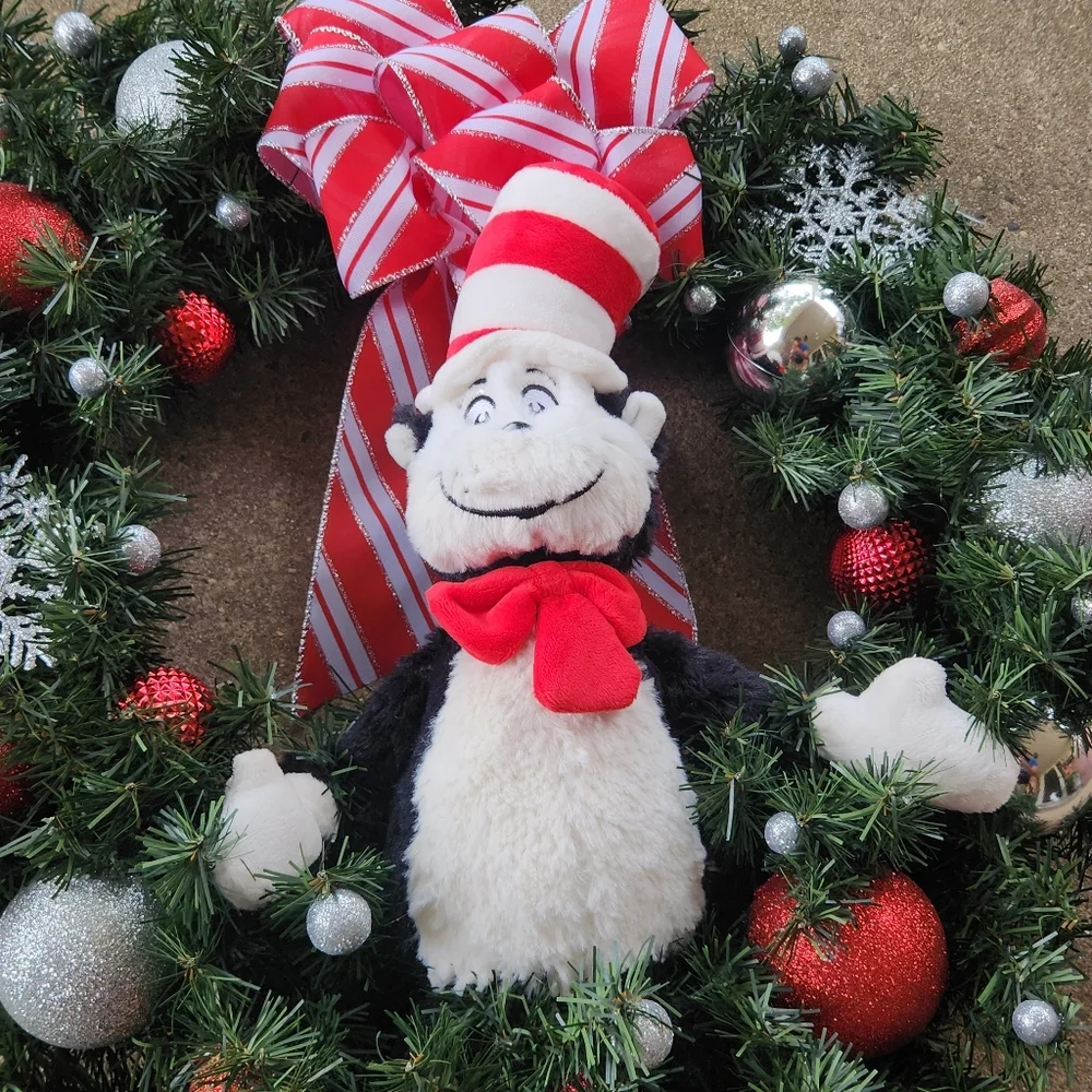 Cat in the Hat Red White Striped Christmas Wreath